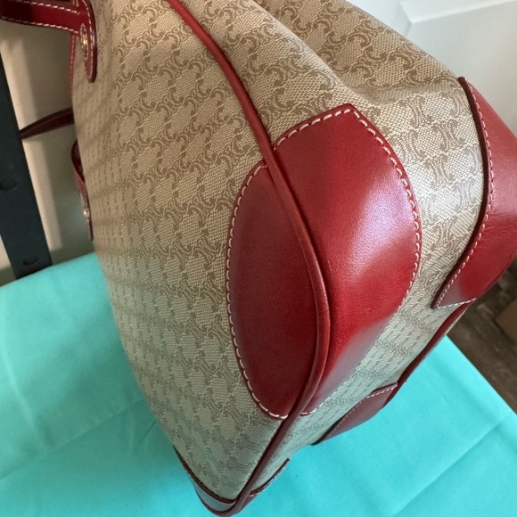Celine Tan and Red Leather Trim Tote Bag - Picture 4 of 15